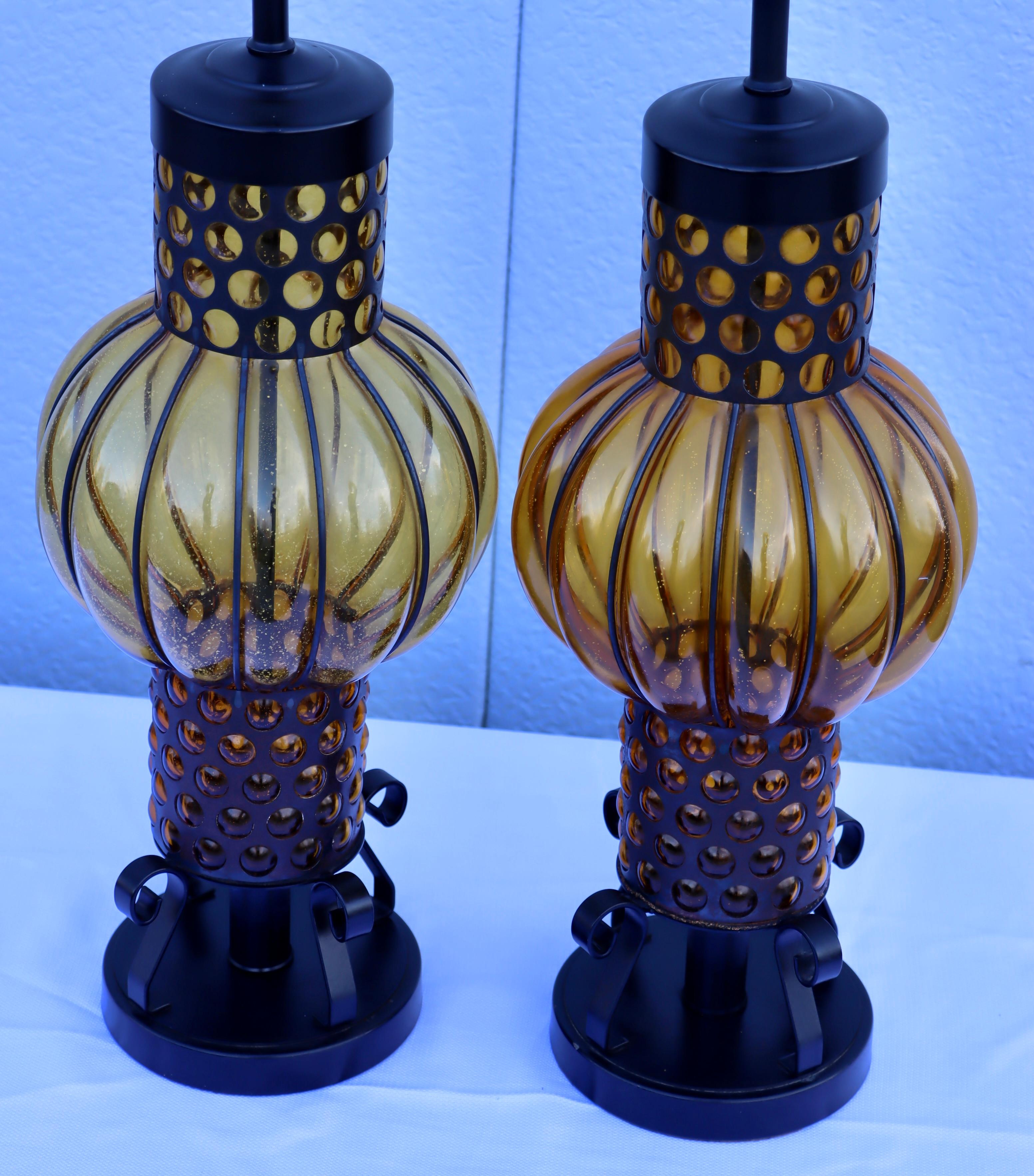 1960's Blown Glass And Iron Table Lamps From Spain For Sale 10