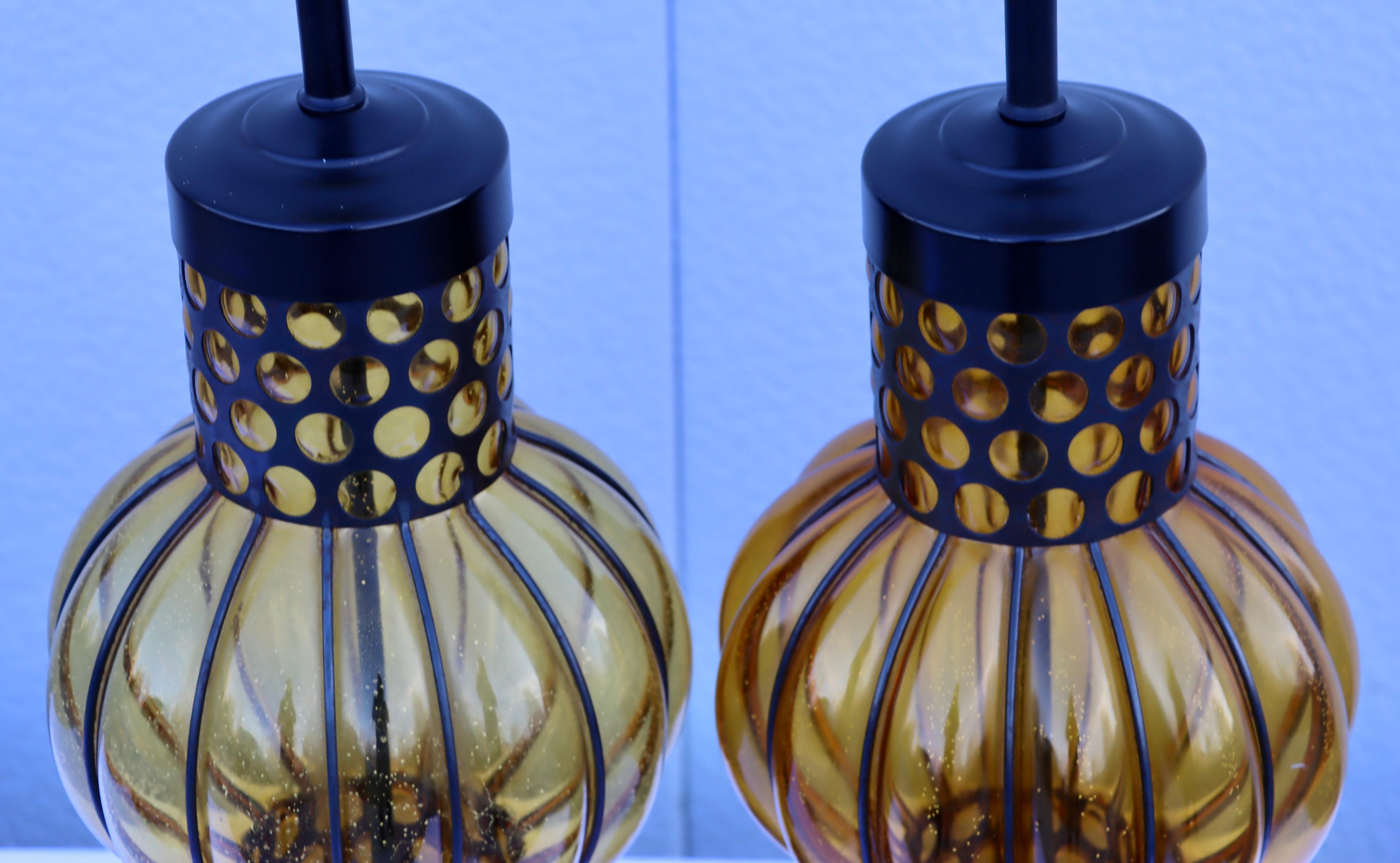 1960's Blown Glass And Iron Table Lamps From Spain For Sale 12