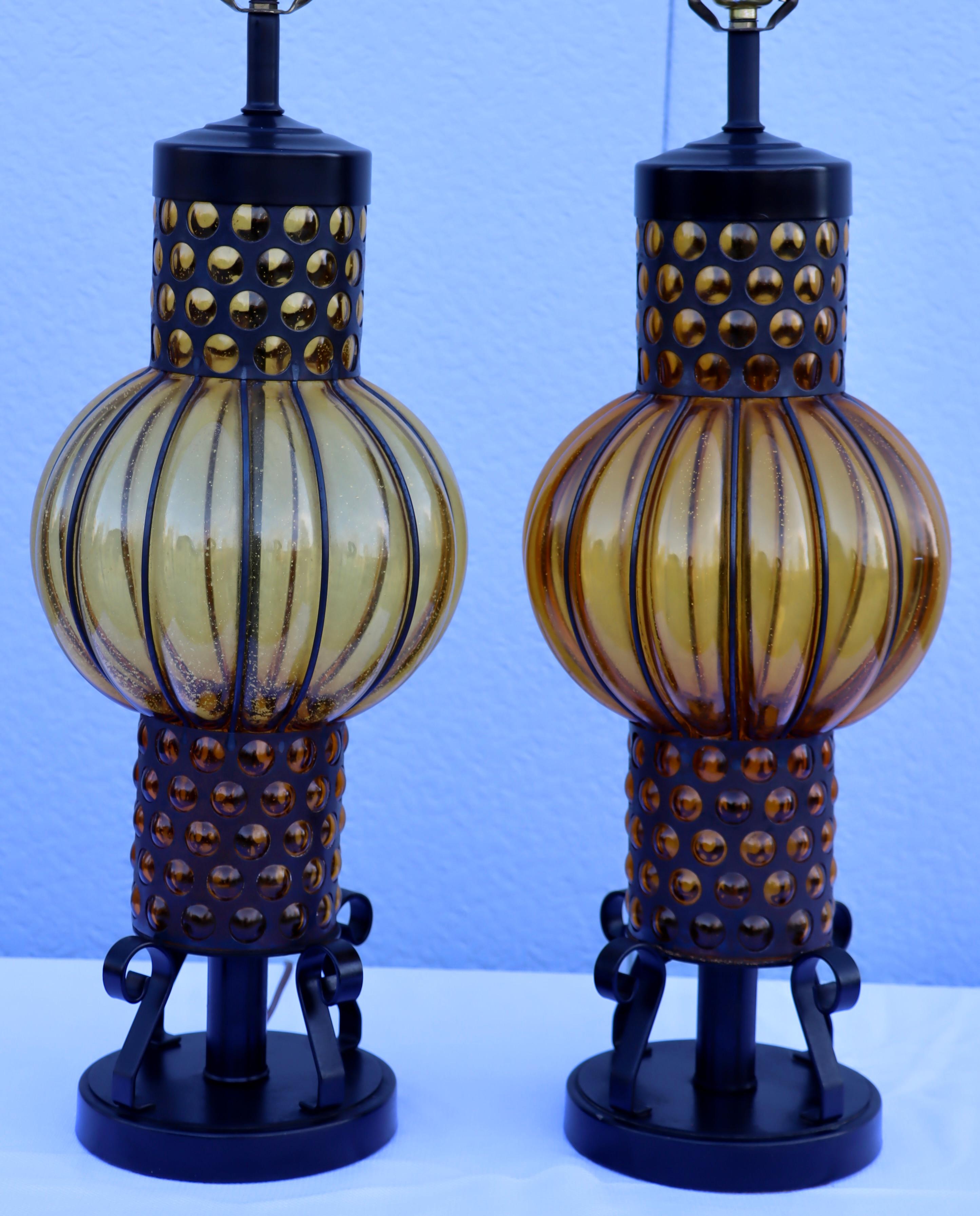 1960's Blown Glass And Iron Table Lamps From Spain In Good Condition For Sale In New York, NY