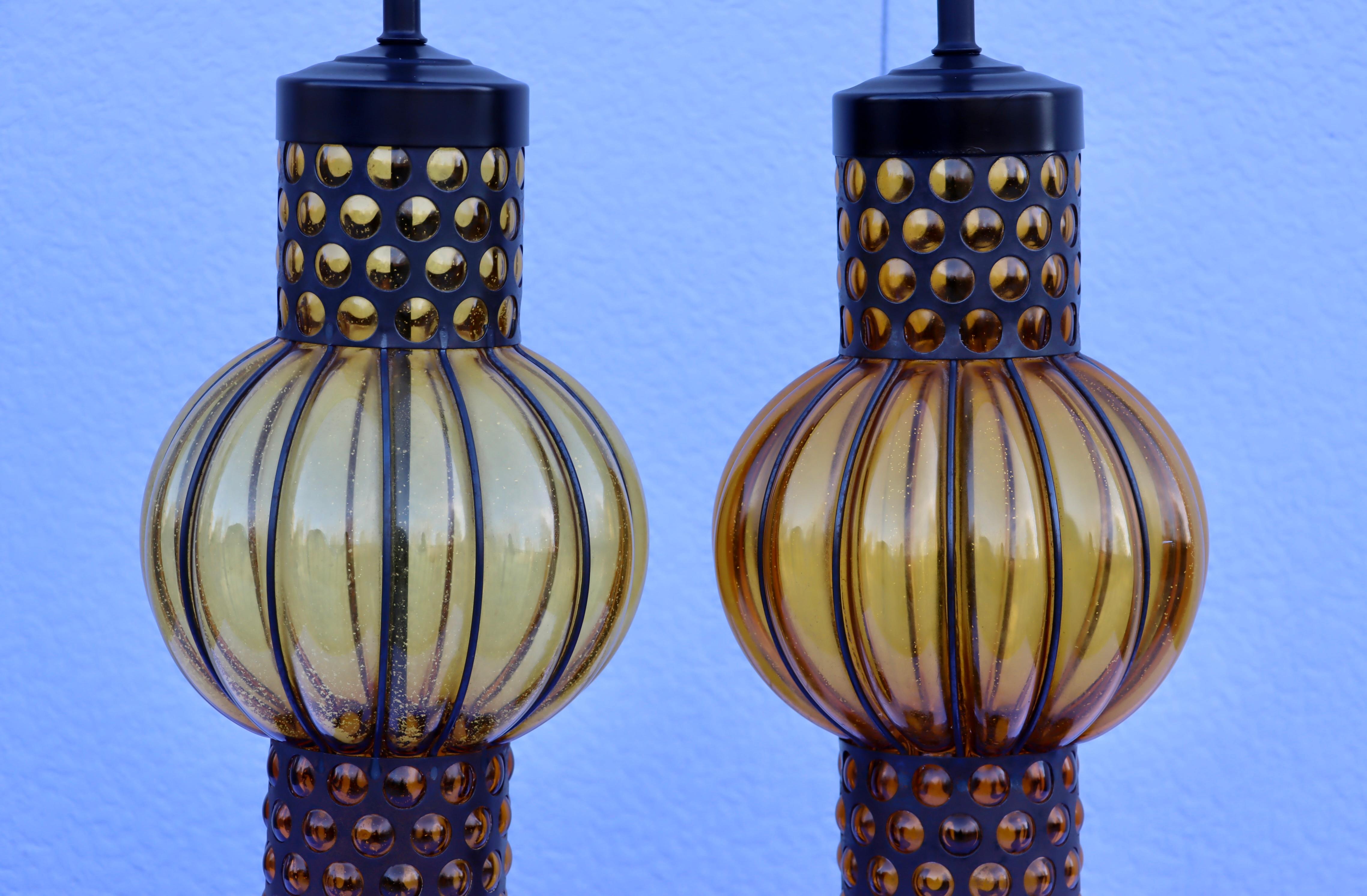 1960's Blown Glass And Iron Table Lamps From Spain For Sale 1