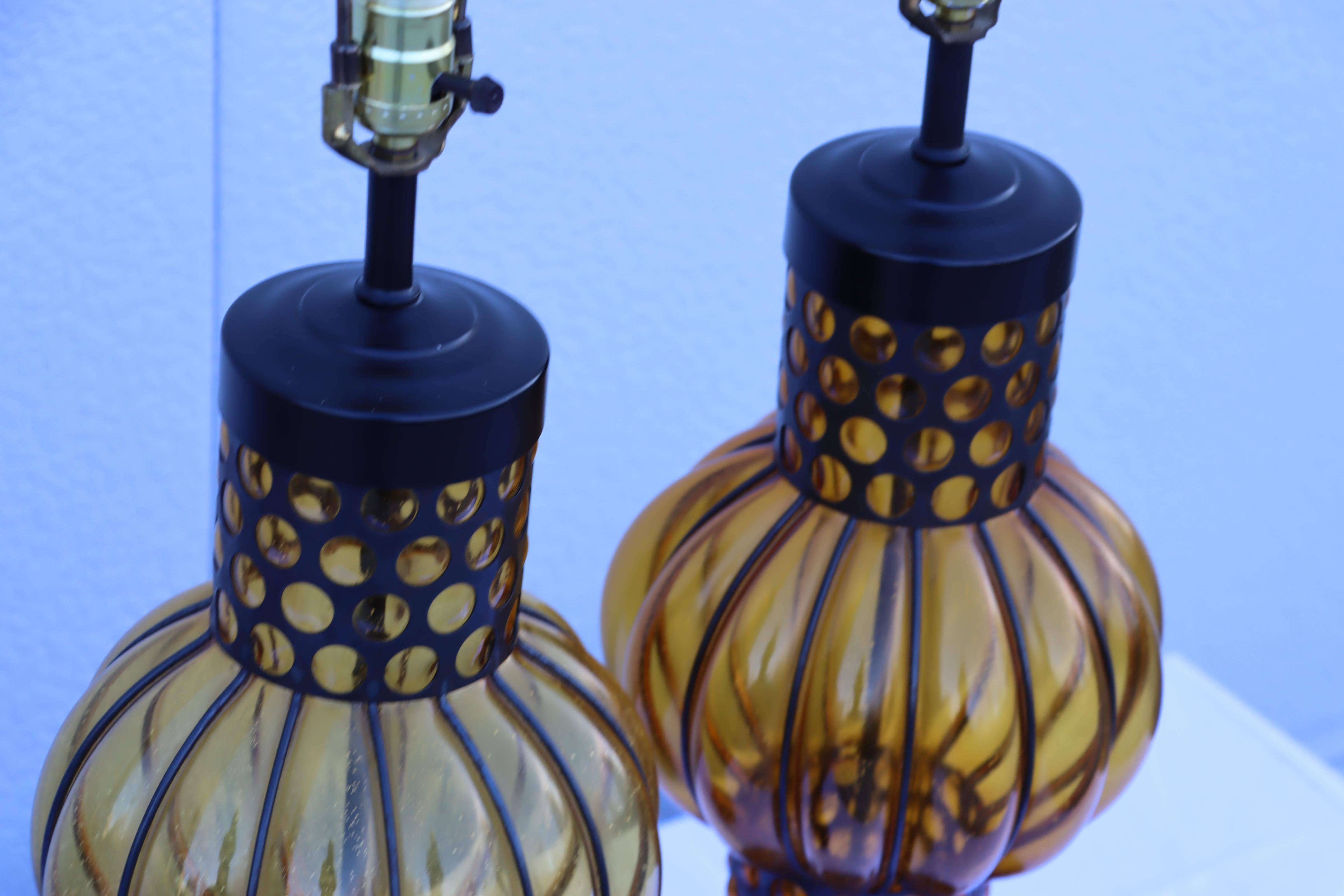 1960's Blown Glass And Iron Table Lamps From Spain For Sale 3