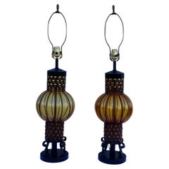 1960's Blown Glass And Iron Table Lamps From Spain