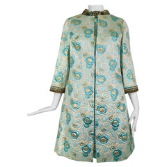 1960s  Blue and Gold Metallic Deco Circles Jewel Neck Vest 
Dress