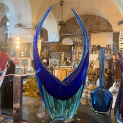 1960s Blue and Turquoise Heavy Murano Glass Huge Centerpiece by Flavio Poli