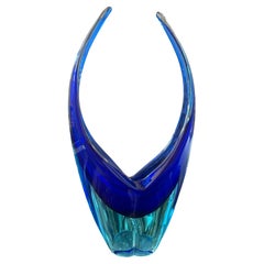 1960s Blue and Turquoise Heavy Murano Glass Huge Centerpiece by Flavio Poli