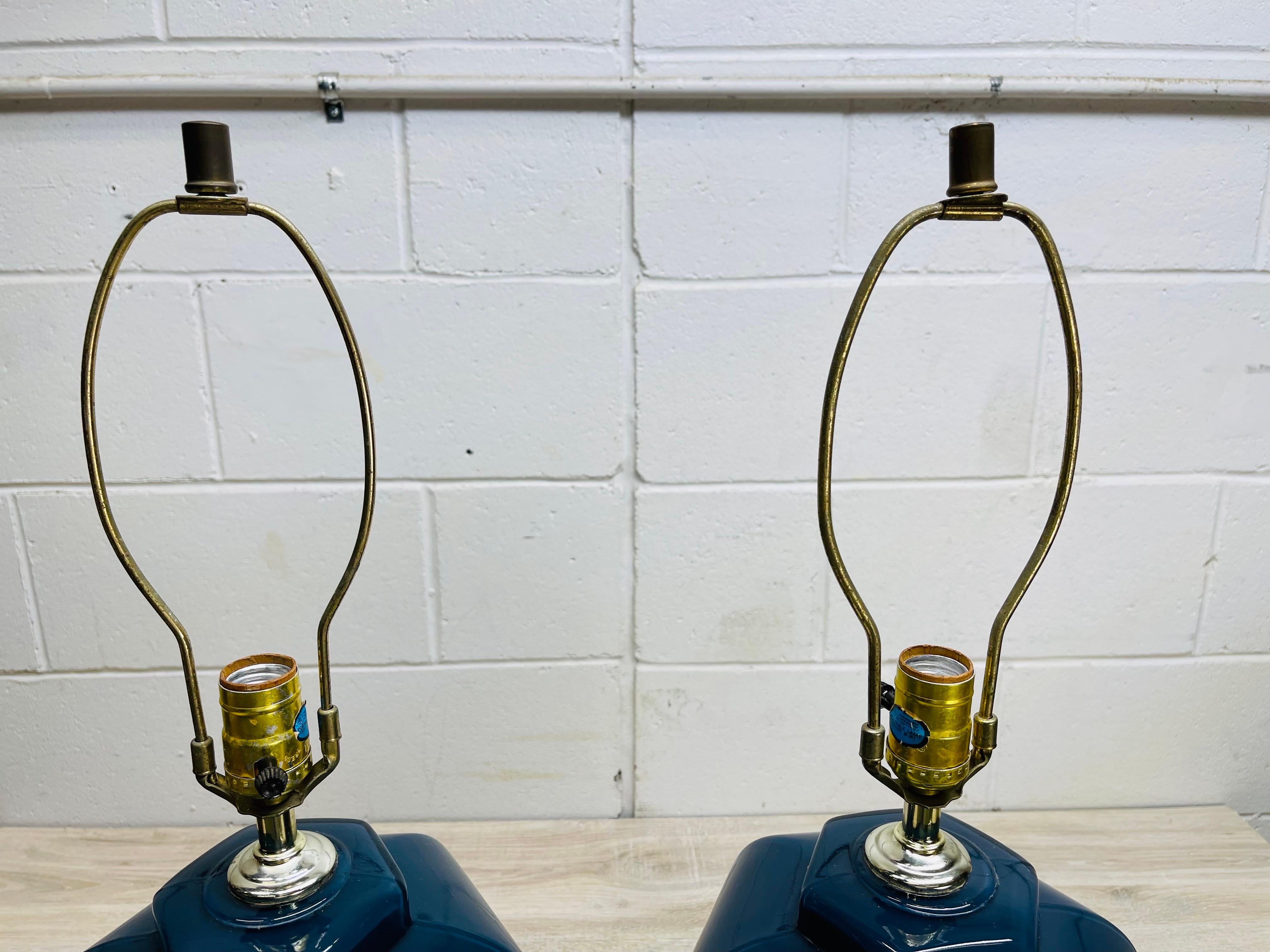 1960s Blue and White Floral Ceramic Table Lamps, Pair For Sale 6