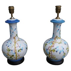 Paire de lampes de table en céramique bleue et blanche des années 1960