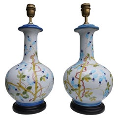 1960s Blue and White Floral Ceramic Table Lamps, Pair