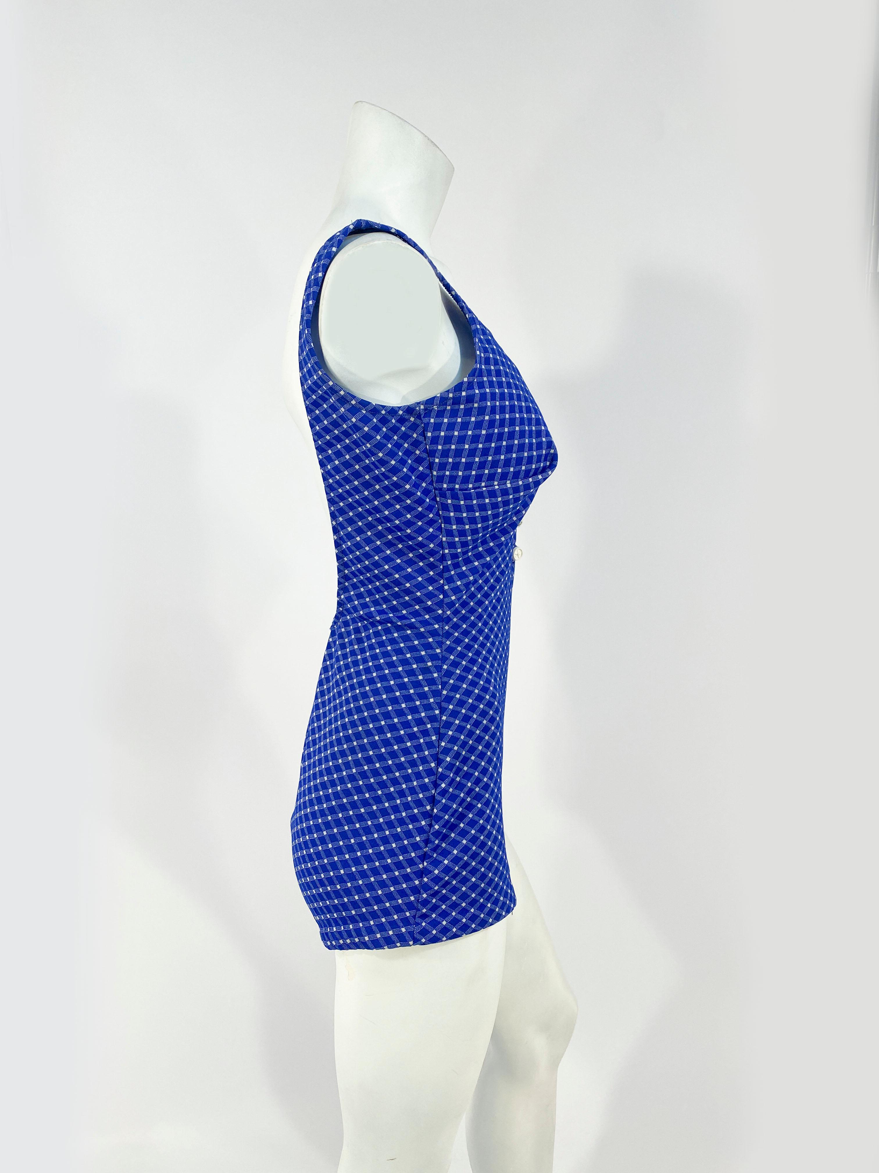 1960s Blue and White Gingham Pattern Bathing Suit In Good Condition In San Francisco, CA