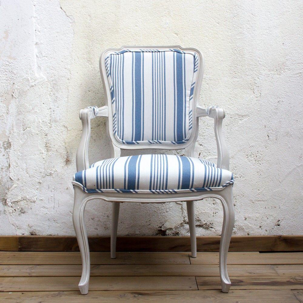 Baroque 1960s Blue and White Striped Vintage Armchairs For Sale