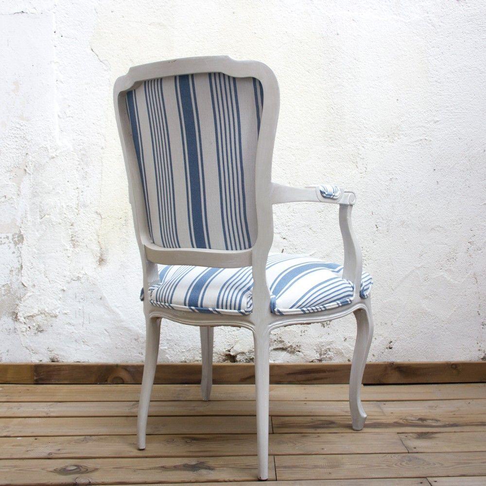 Mid-20th Century 1960s Blue and White Striped Vintage Armchairs For Sale
