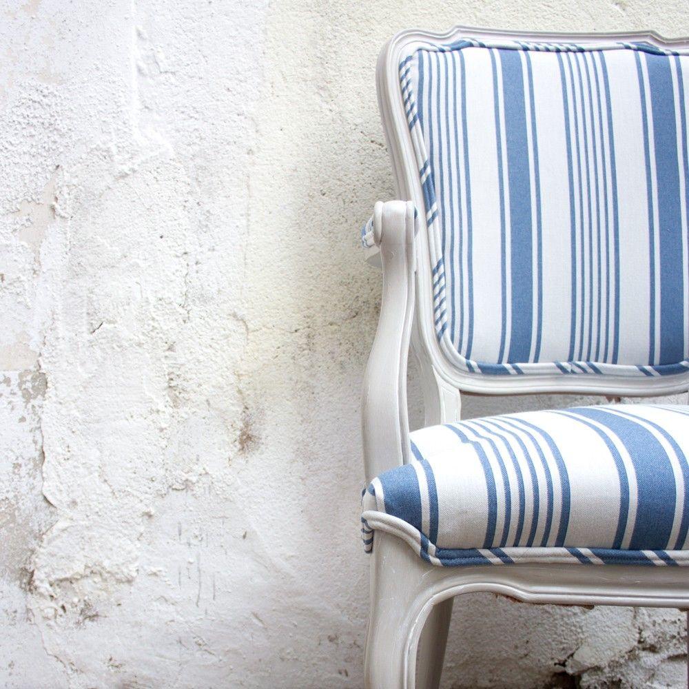 Fabric 1960s Blue and White Striped Vintage Armchairs For Sale