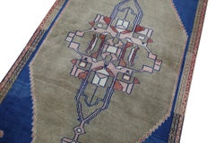 1960s Blau & Brown Vintage Türkisch Läufer 3'7" x 9'3"