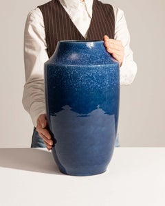 1960s Blue Ceramic Vase from W. Germany, 9.1-Inch Vintage Decor