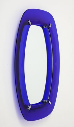 1960's Blue Cobalt Floating Frame Italian Wall Mirror