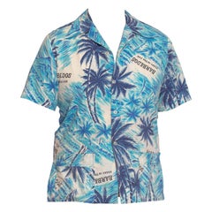 1960S Blue Cotton Men's Barbados Tropical Scenic Hawaiian Shirt