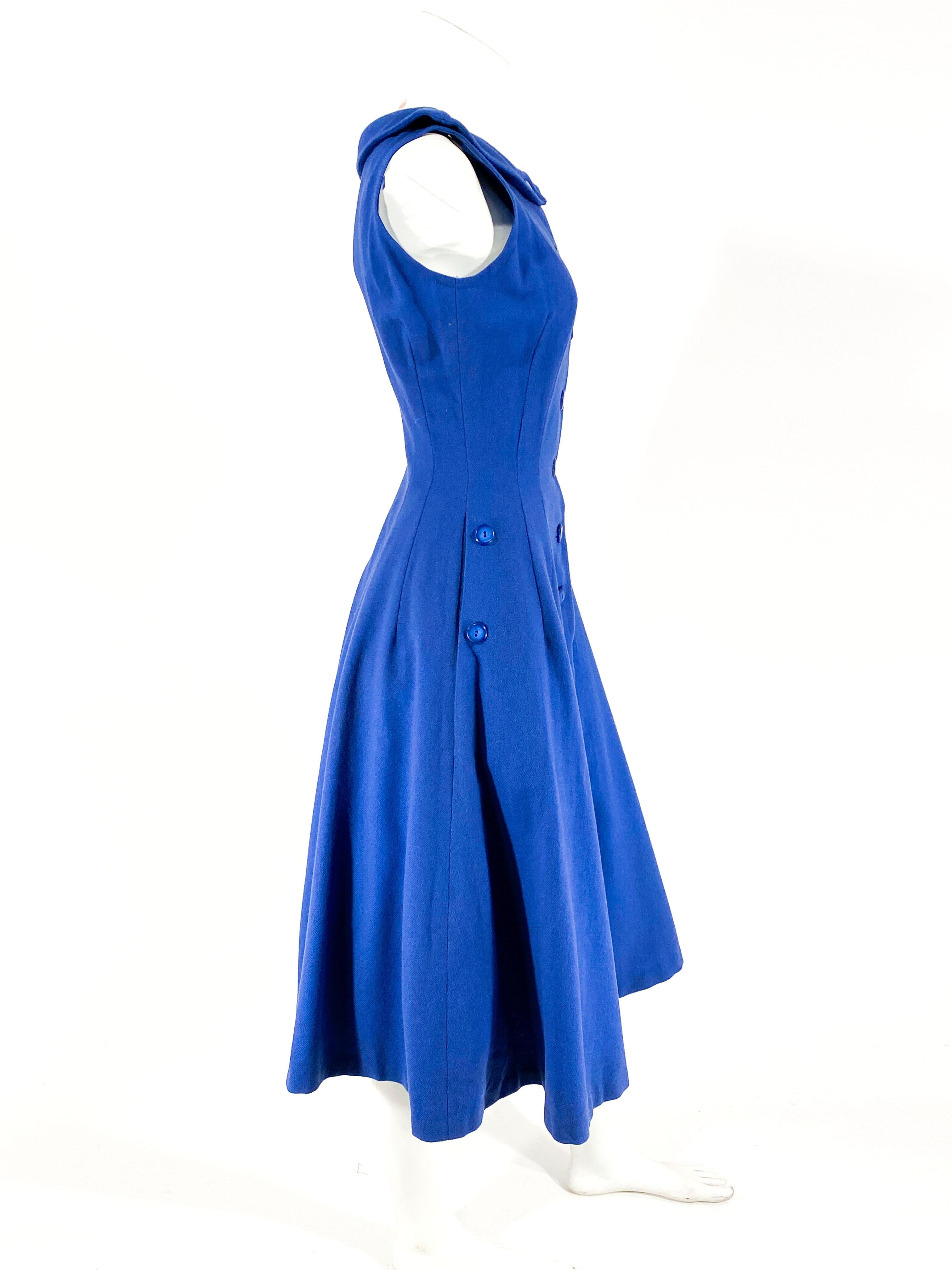 Vestido ajustado de lana azul de los años 60 en Bueno Estado en San Francisco, CA