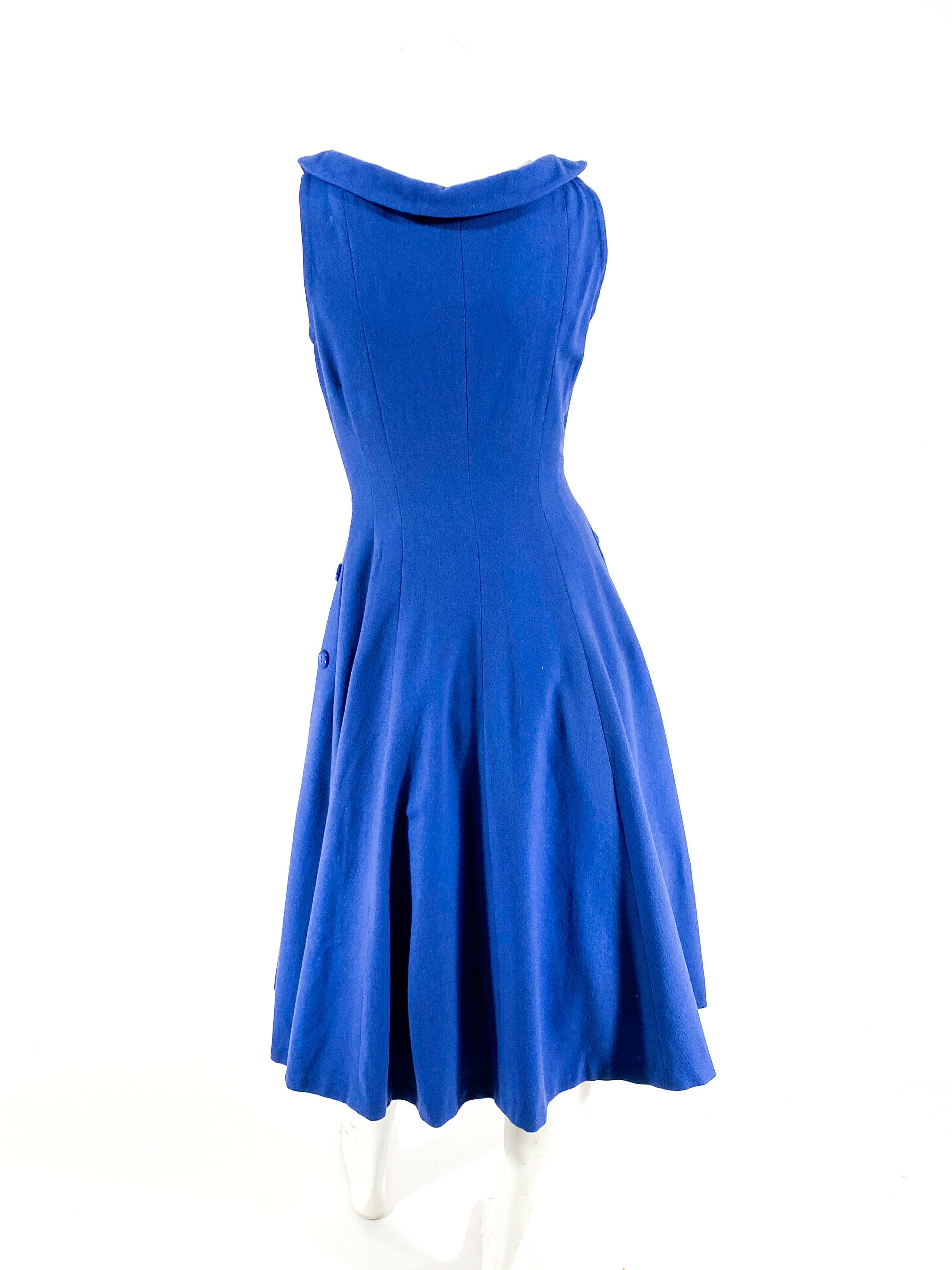 De las mujeres Vestido ajustado de lana azul de los años 60