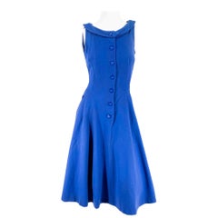 1960s Blue Fitted Wool Dress