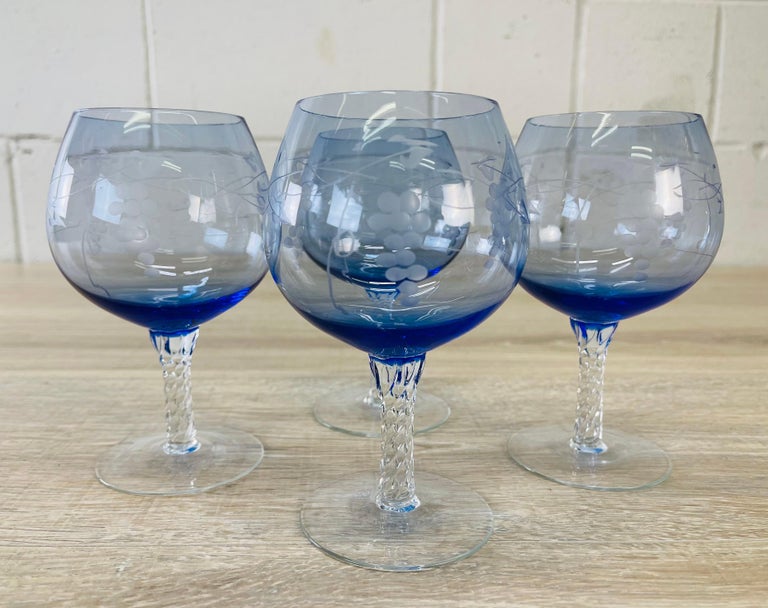 1960s Blue Glass Brandy Snifters, Set of 4 For Sale at 1stDibs