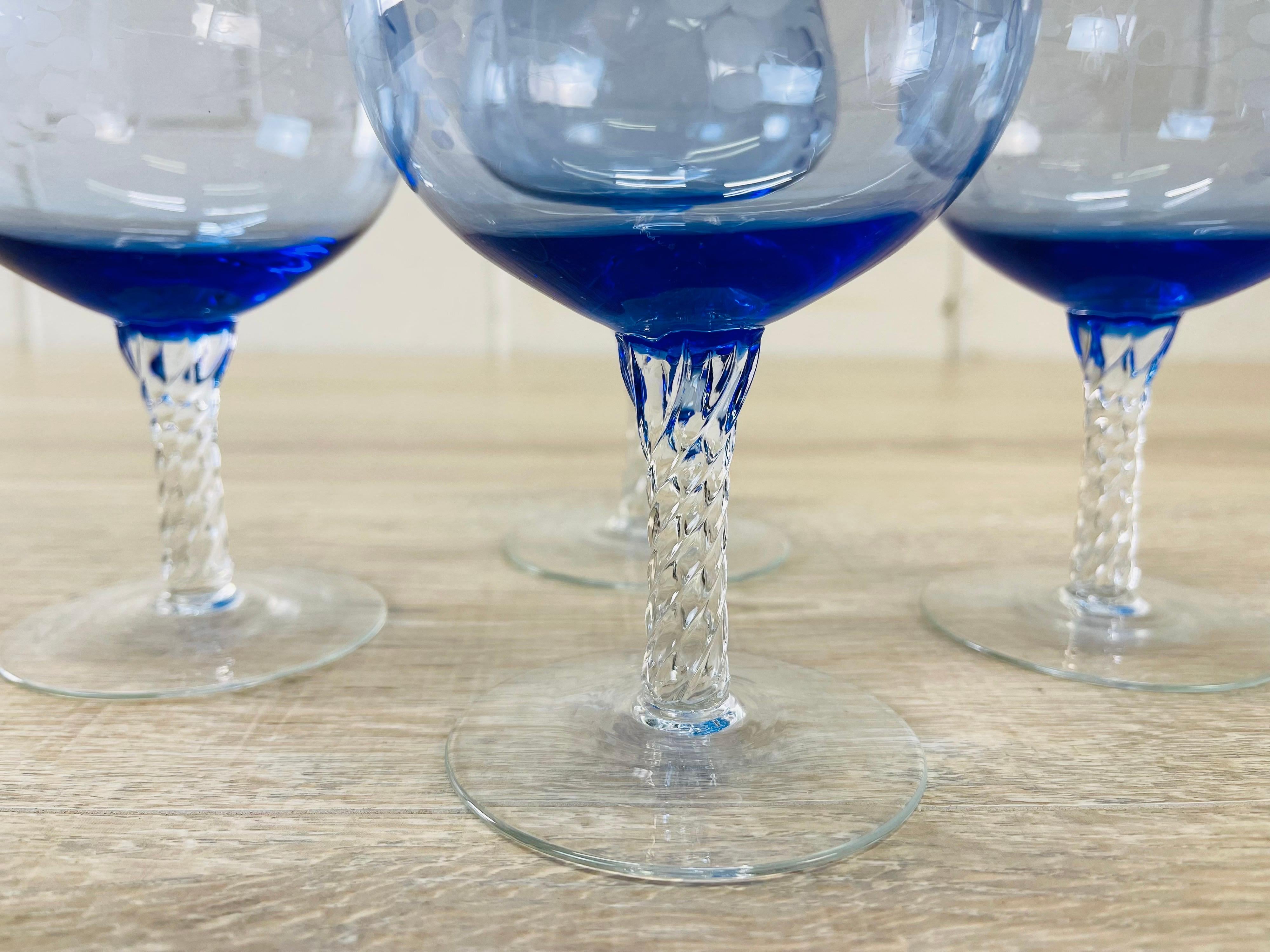 Mid-Century Modern 1960s Blue Glass Brandy Snifters, Set of 4 For Sale