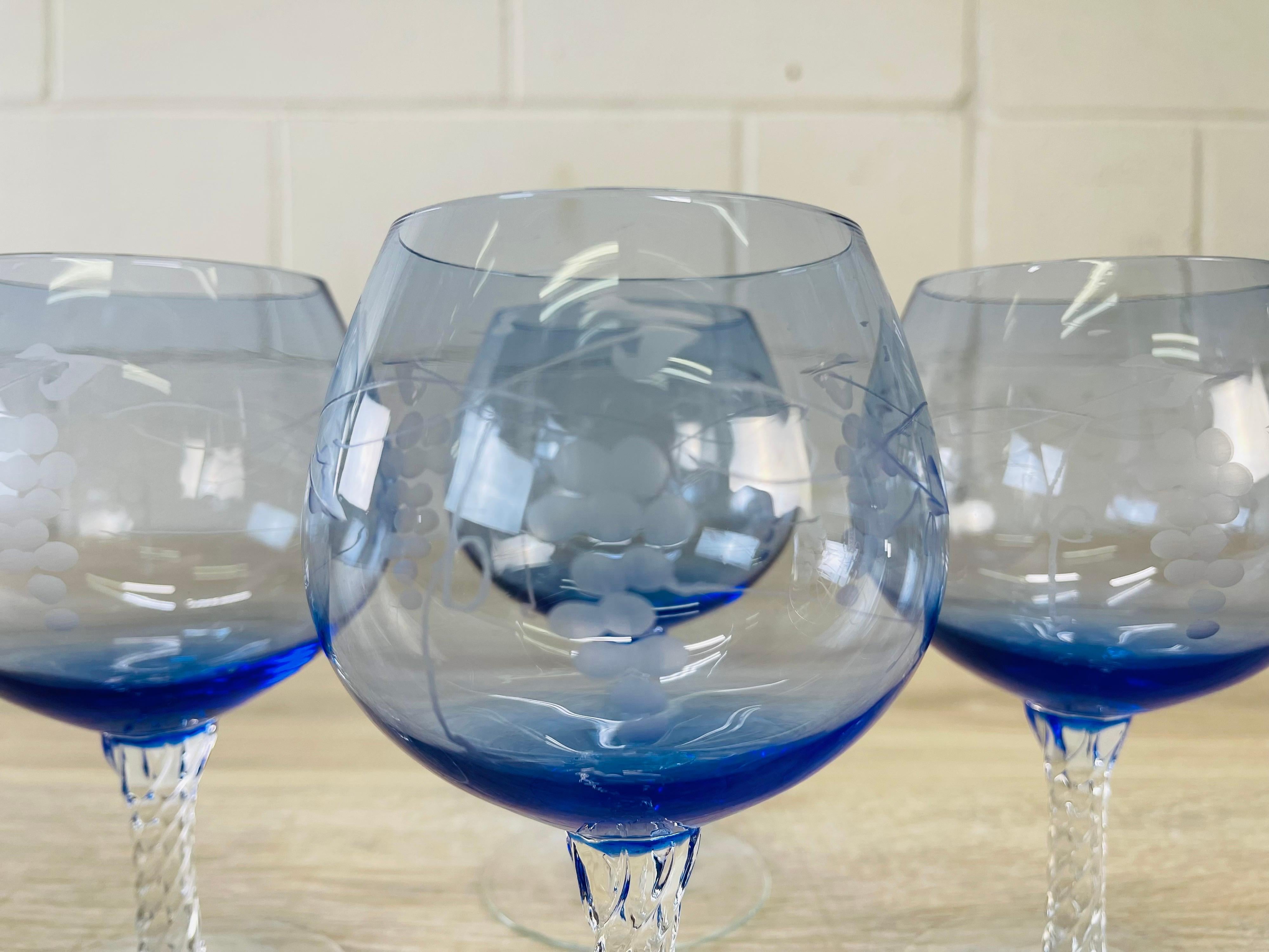 1960s Blue Glass Brandy Snifters, Set of 4 In Good Condition For Sale In Amherst, NH