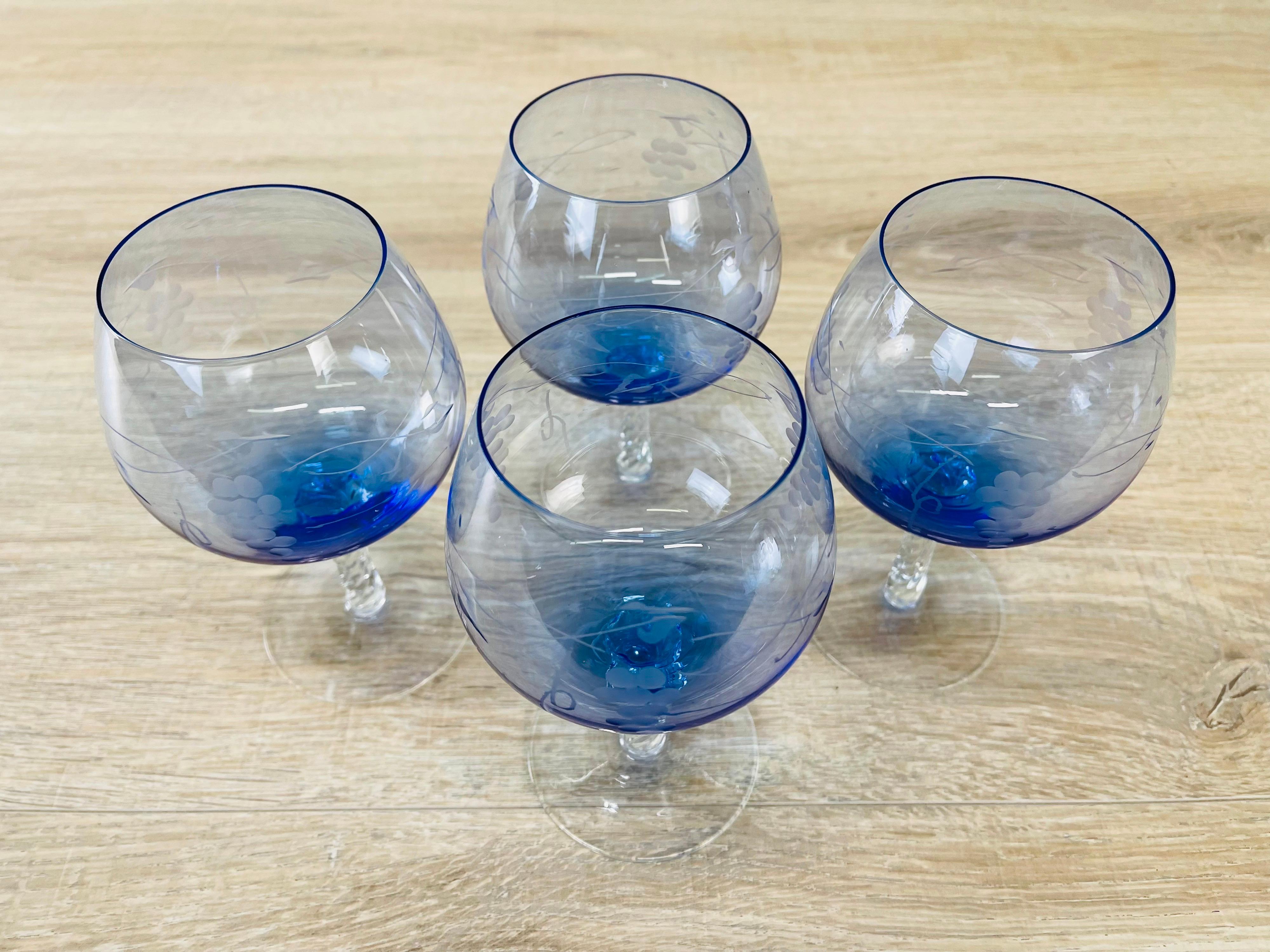 20th Century 1960s Blue Glass Brandy Snifters, Set of 4 For Sale