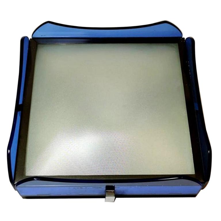 Fontana Arte for Veca Italian Blue Glass Ceiling Lamp 
