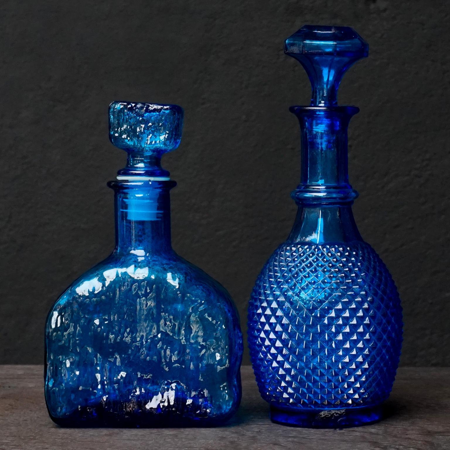 1960s Blue Glass Italian Empoli Set of Ten Bottles or Decanters and Candy Jars 5