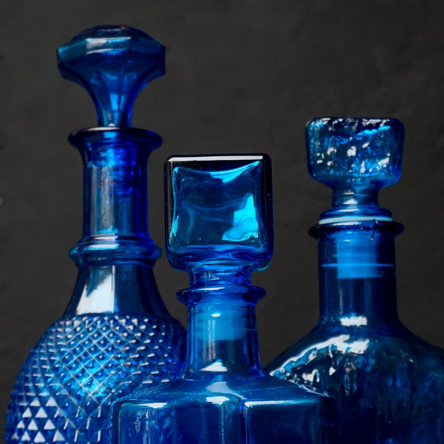 1960s Blue Glass Italian Empoli Set of Ten Bottles or Decanters and Candy Jars 6
