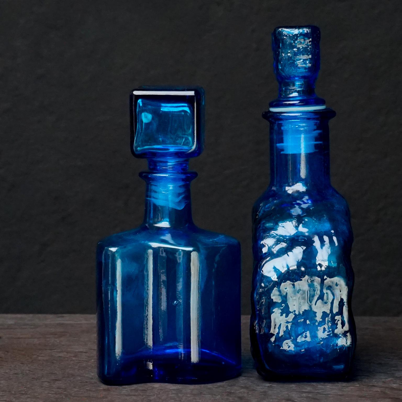 1960s Blue Glass Italian Empoli Set of Ten Bottles or Decanters and Candy Jars 7