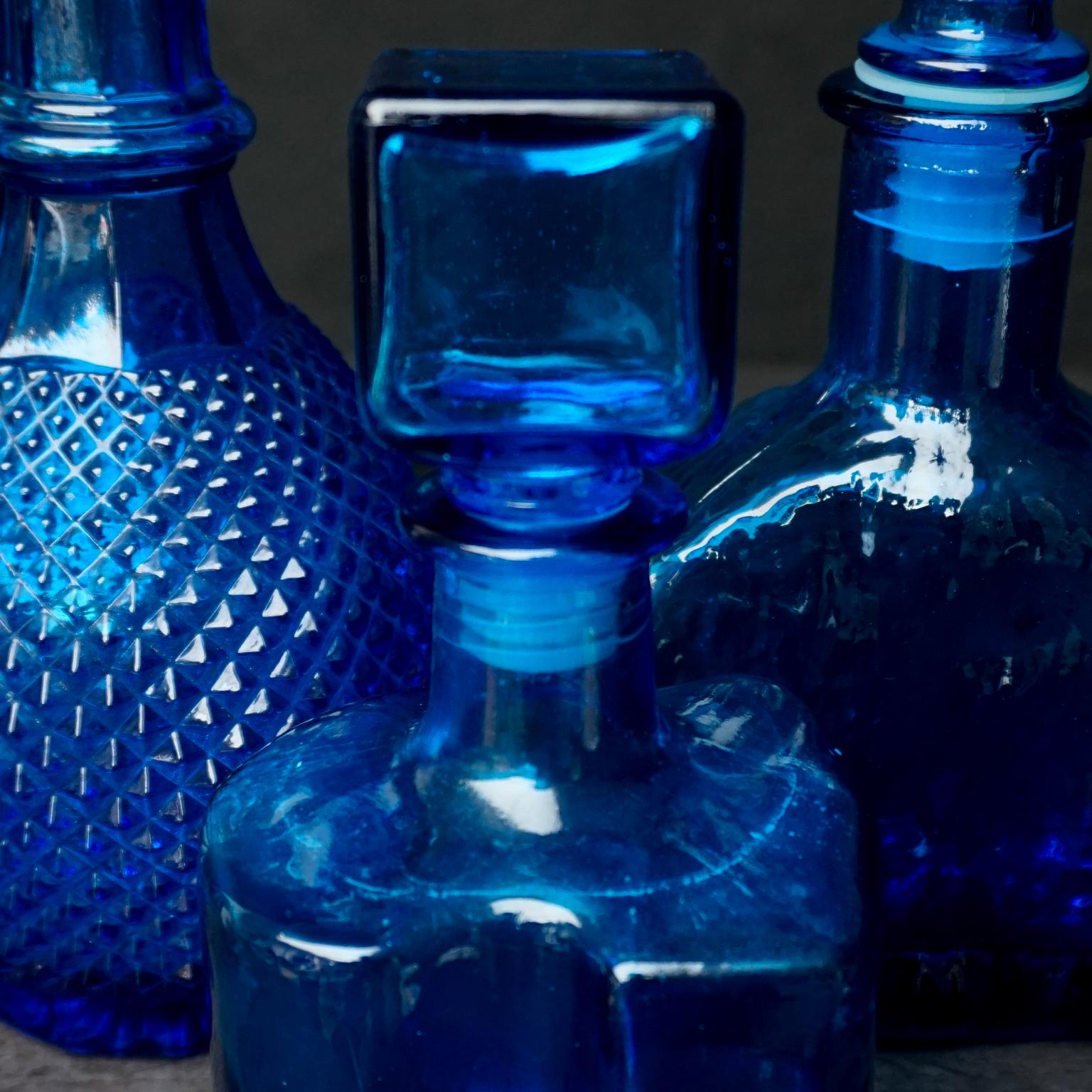1960s Blue Glass Italian Empoli Set of Ten Bottles or Decanters and Candy Jars 8