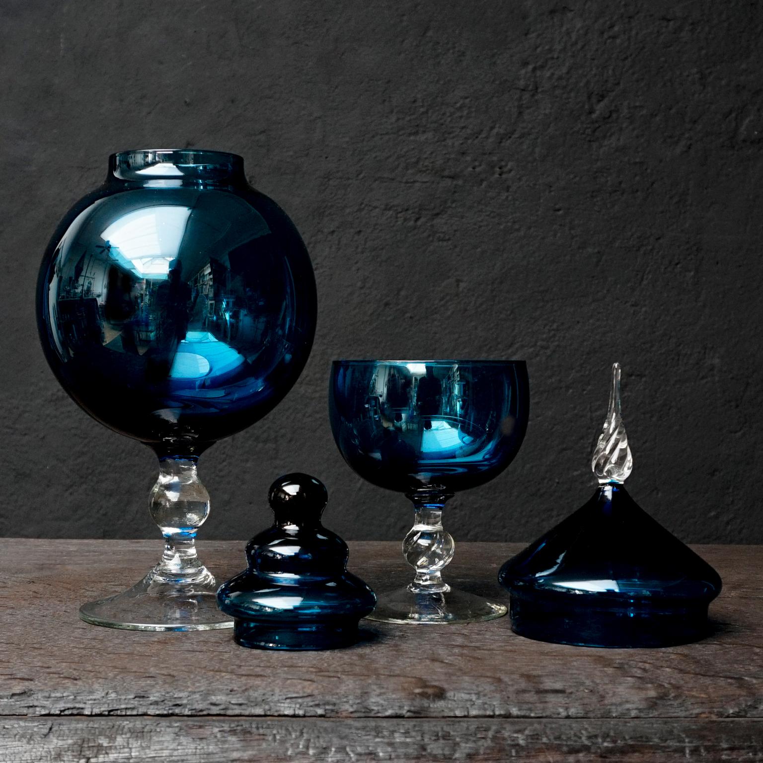 1960s Blue Glass Italian Empoli Set of Ten Bottles or Decanters and Candy Jars 11