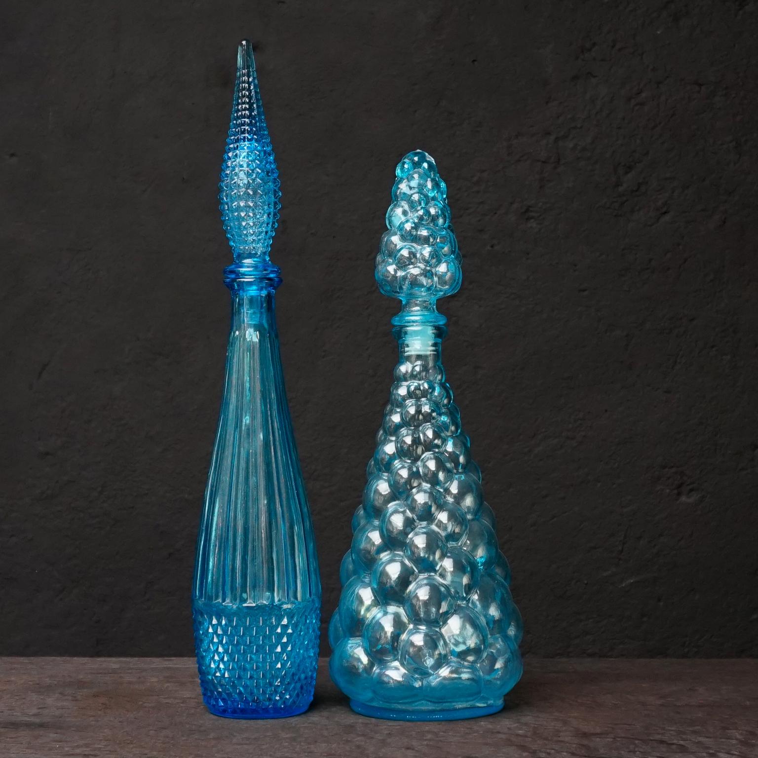 1960s Blue Glass Italian Empoli Set of Ten Bottles or Decanters and Candy Jars 2