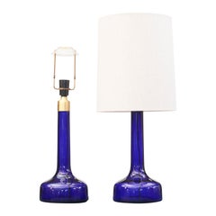 1960s Blue Glass Table Lamp Made by Holmegaard, Denmark