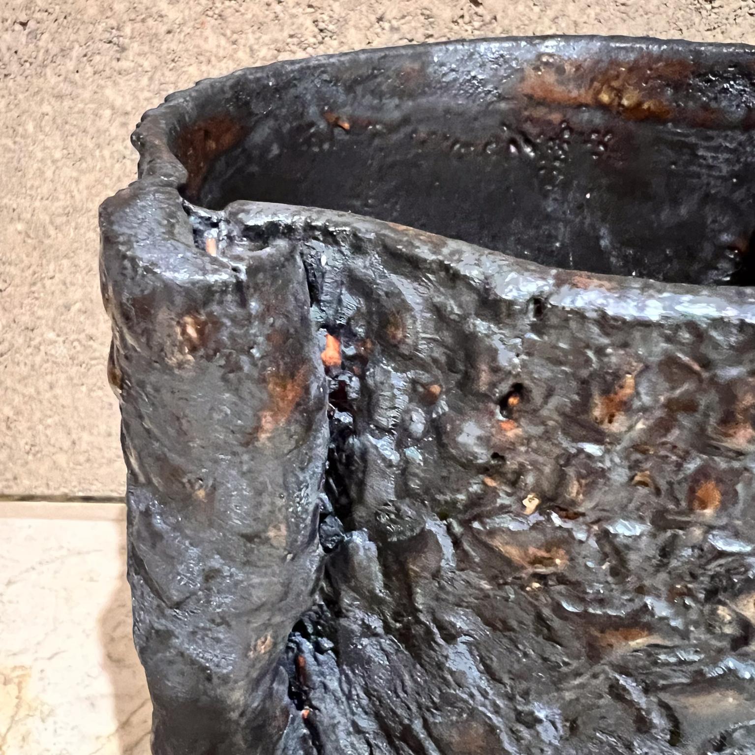 1960s Architectural Textured Pottery Planter Blue Gray Garden Pot For Sale 4