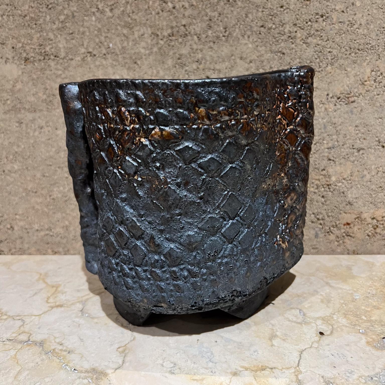 American 1960s Architectural Textured Pottery Planter Blue Gray Garden Pot For Sale