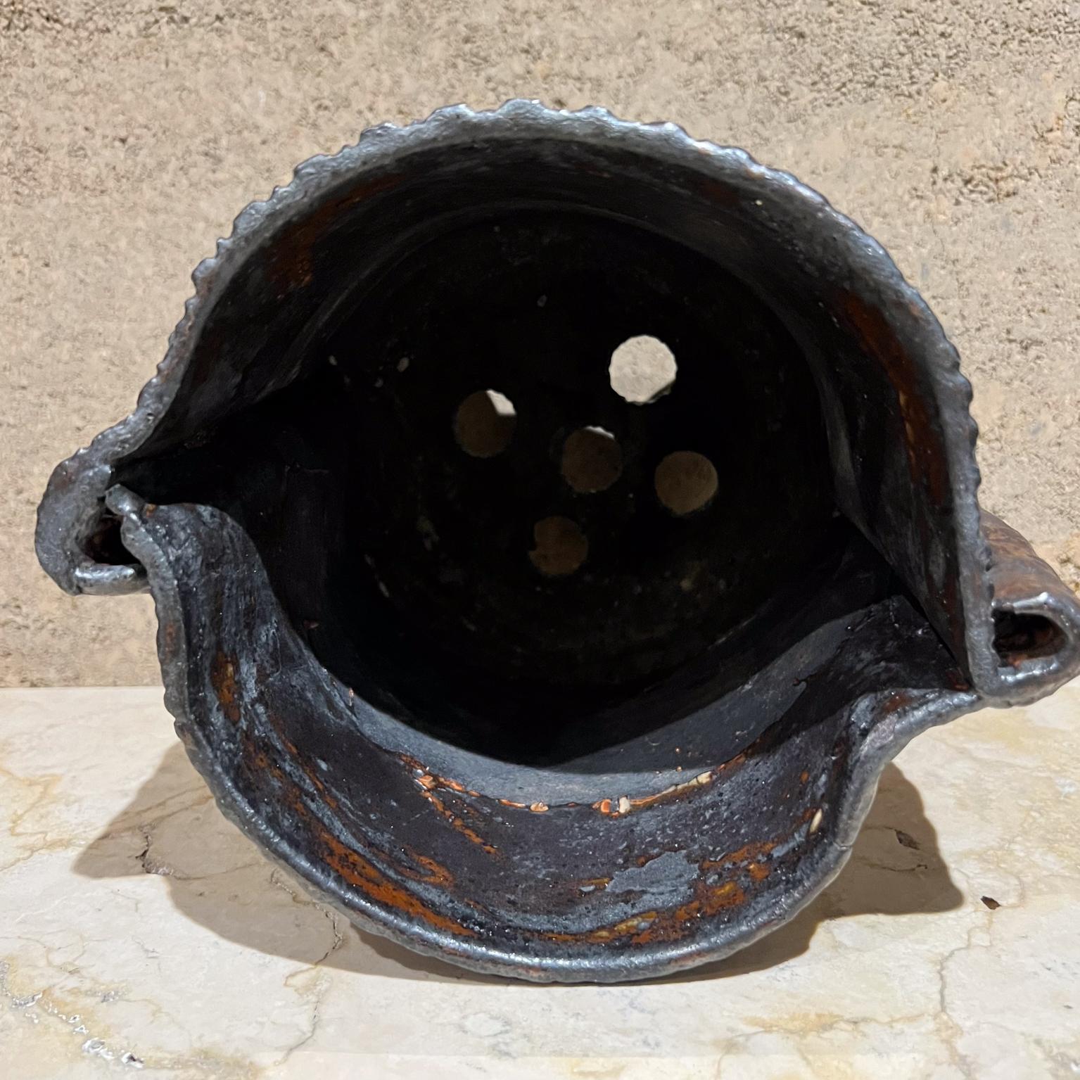 Mid-20th Century 1960s Architectural Textured Pottery Planter Blue Gray Garden Pot For Sale