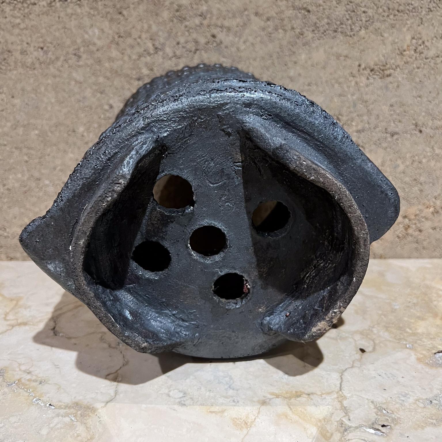 1960s Architectural Textured Pottery Planter Blue Gray Garden Pot For Sale 1