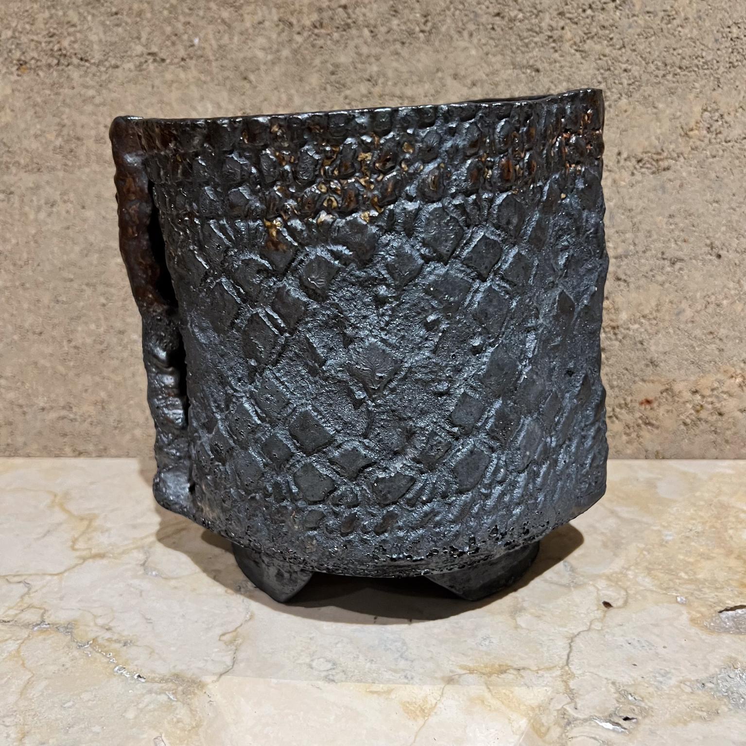1960s Architectural Textured Pottery Planter Blue Gray Garden Pot For Sale 2