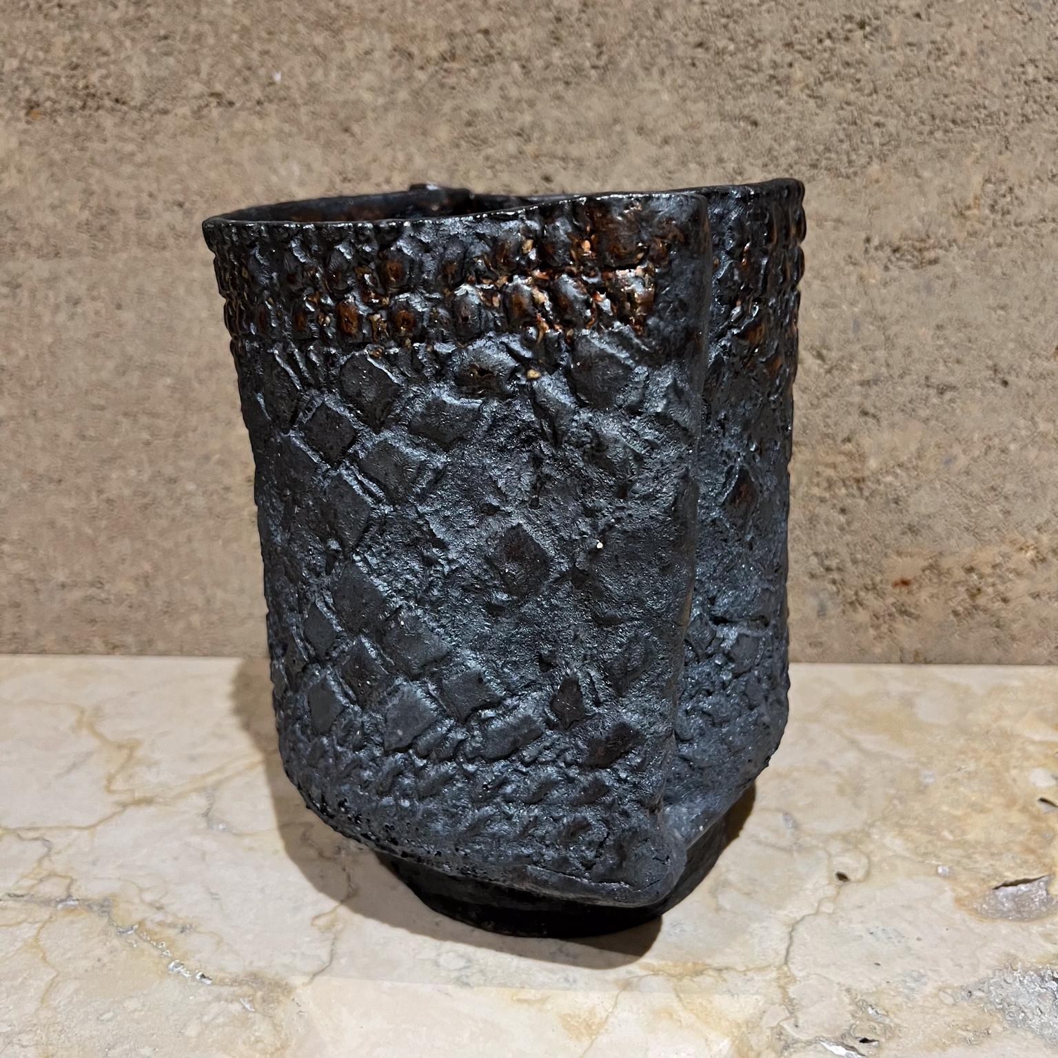 1960s Architectural Textured Pottery Planter Blue Gray Garden Pot For Sale 3