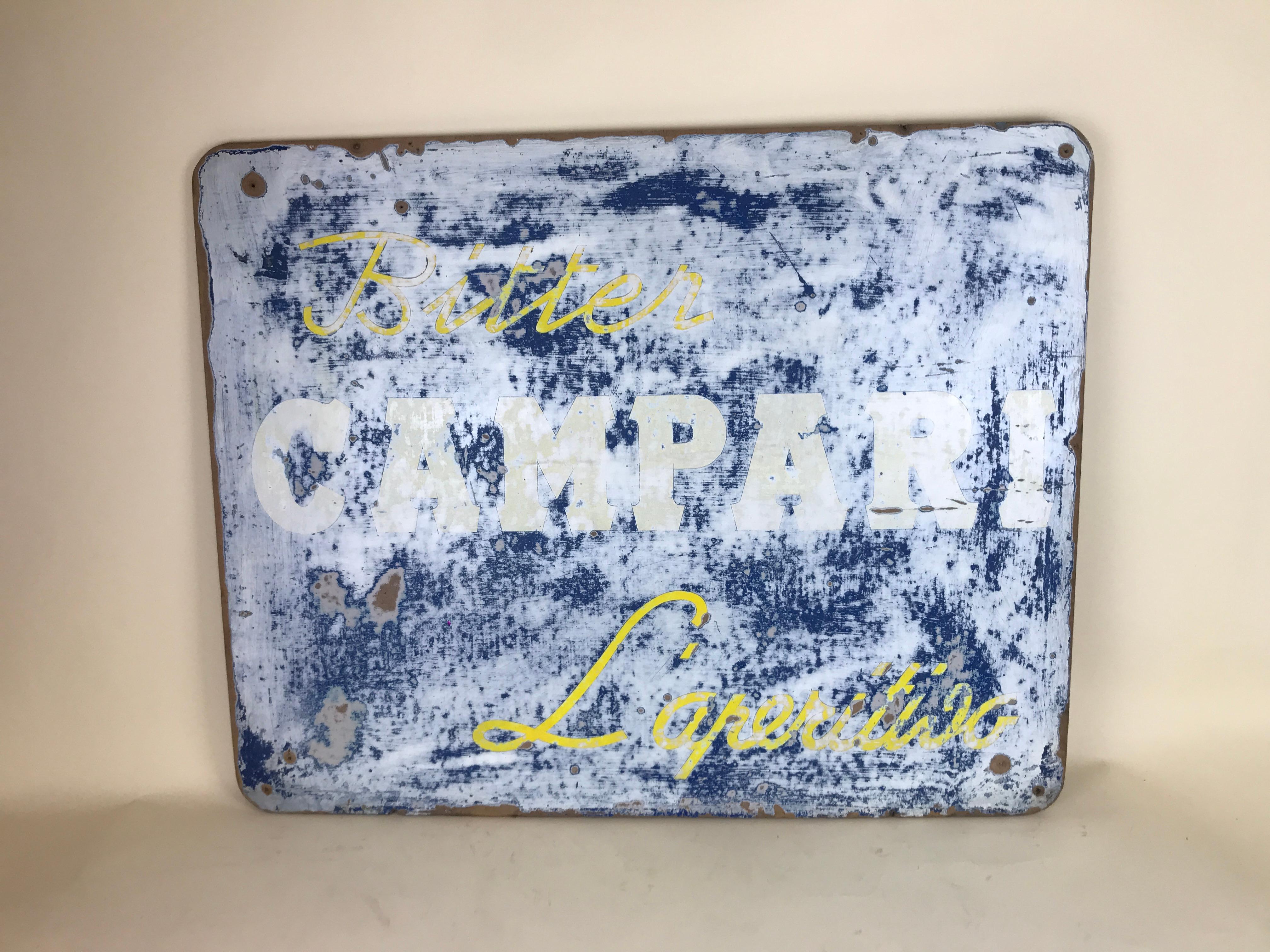 1960s Blue Hard Cardboard Vintage Italian Bitter Campari Sign For Sale 2