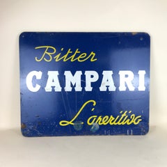 1960s Blue Hard Cardboard Vintage Italian Bitter Campari Sign