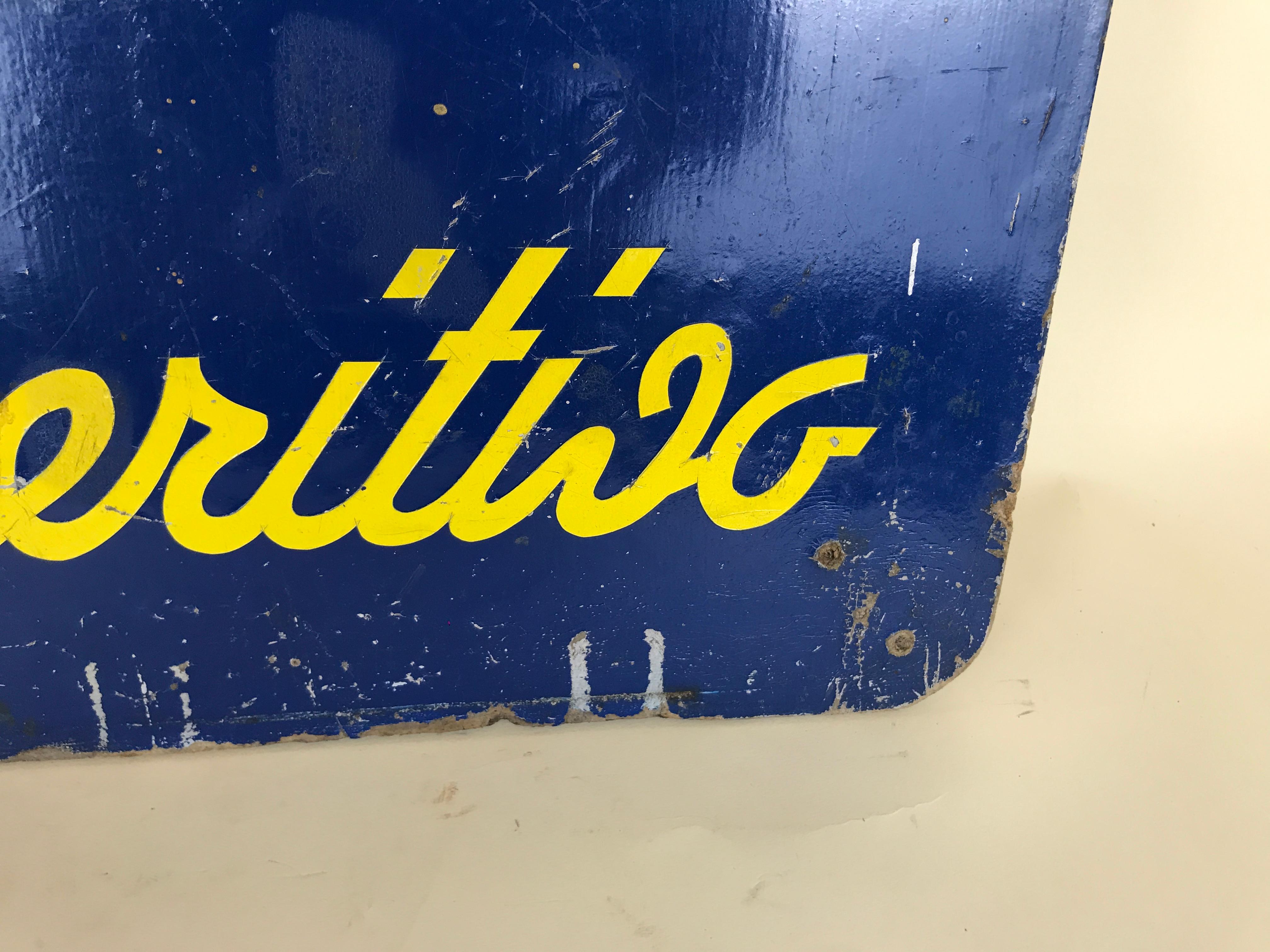 Mid-Century Modern 1960s Blue Hard Cardboard Vintage Italian Bitter Campari Sign For Sale