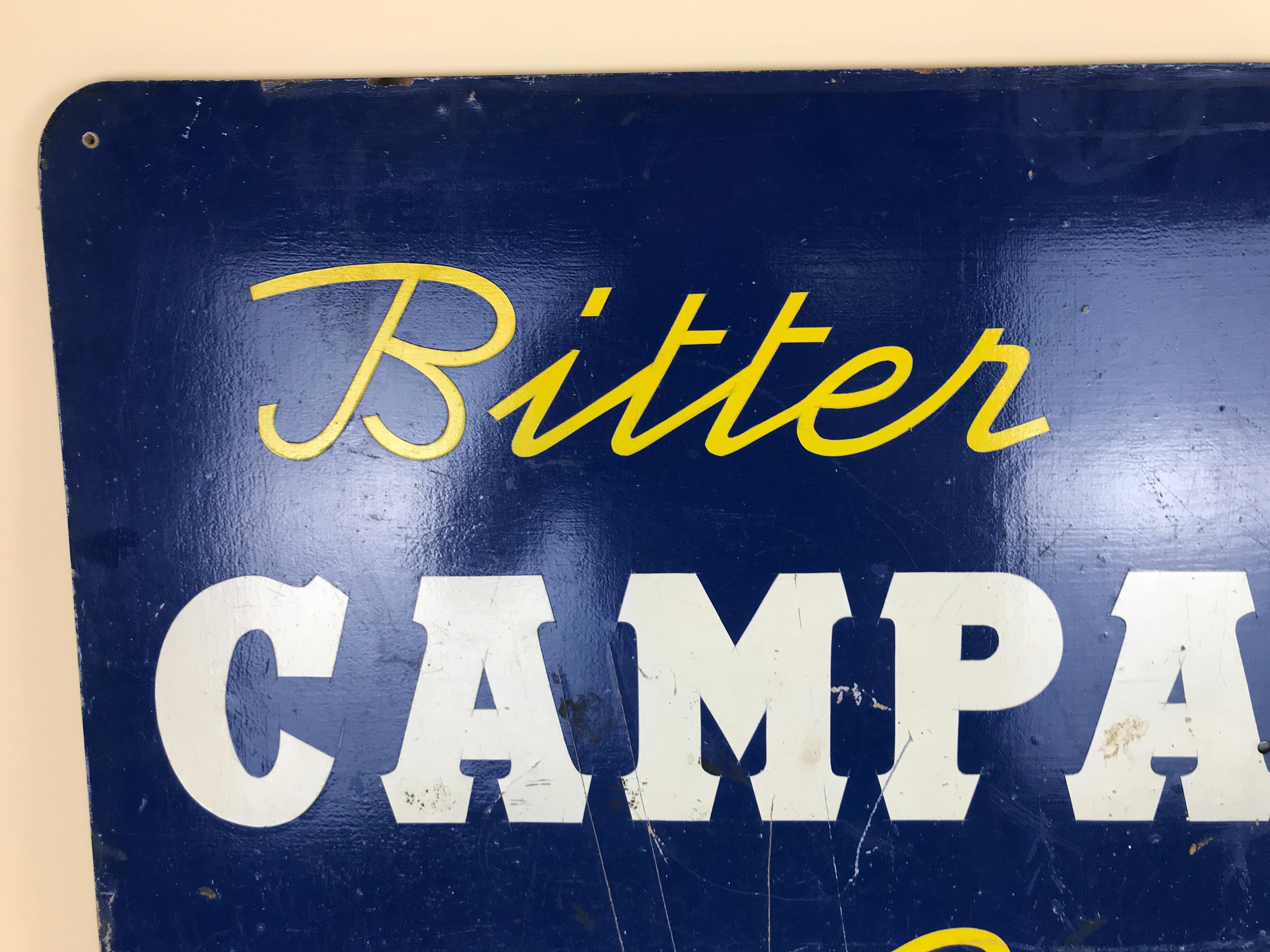 1960s Blue Hard Cardboard Vintage Italian Bitter Campari Sign In Fair Condition For Sale In Milan, IT