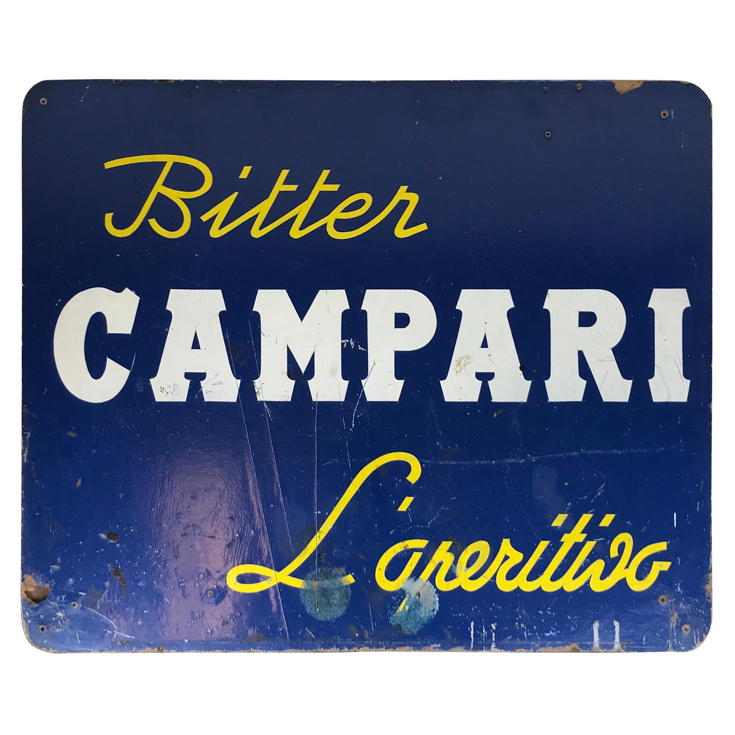 1960s Blue Hard Cardboard Vintage Italian Bitter Campari Sign For Sale