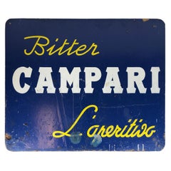 1960s Blue Hard Cardboard Vintage Italian Bitter Campari Sign