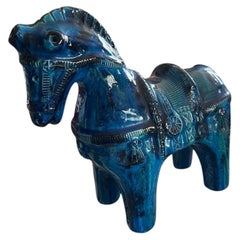 1960's Blue horse ceramic sculpture by Aldo Londi
