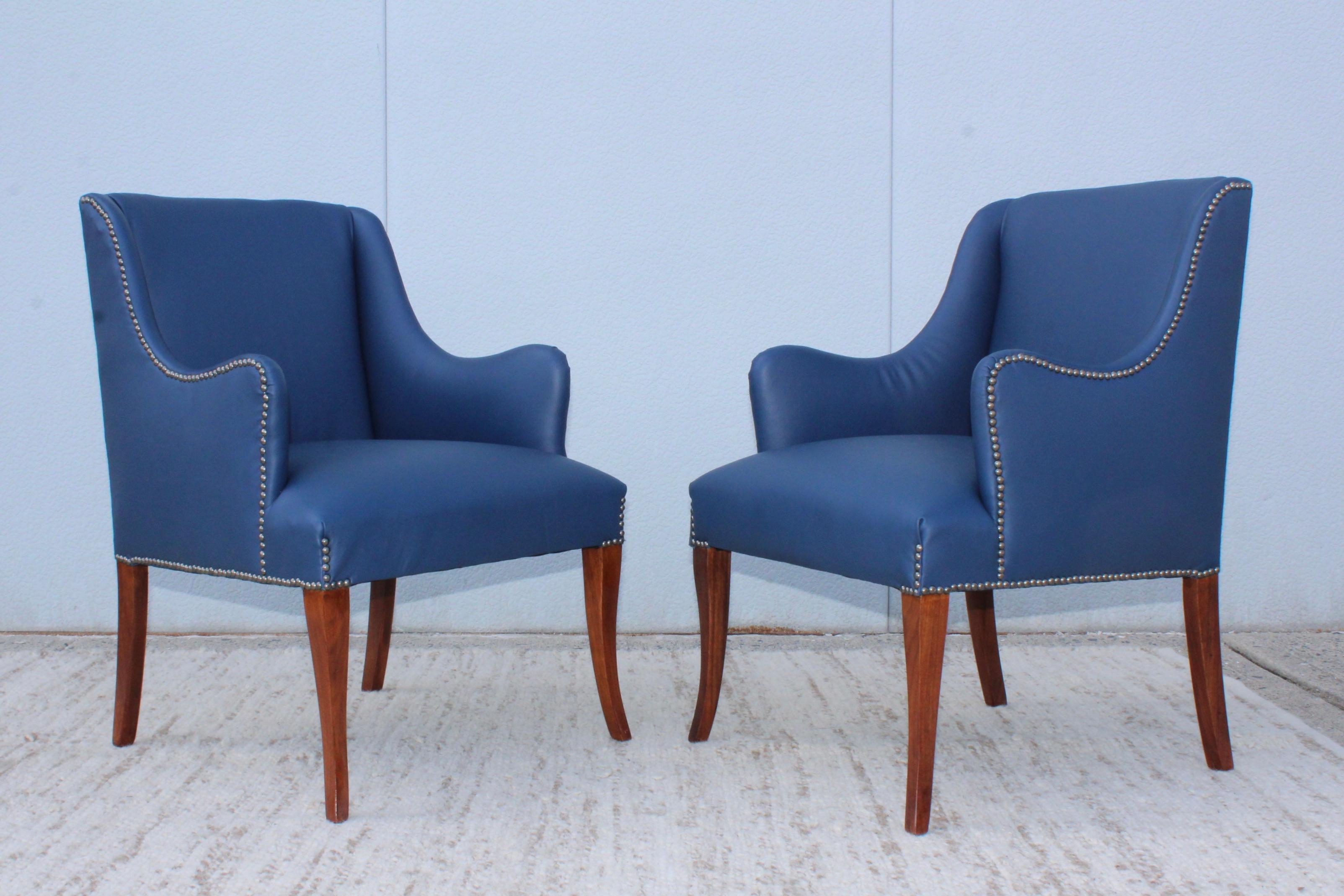 American 1960s Blue Leather Lounge Chairs