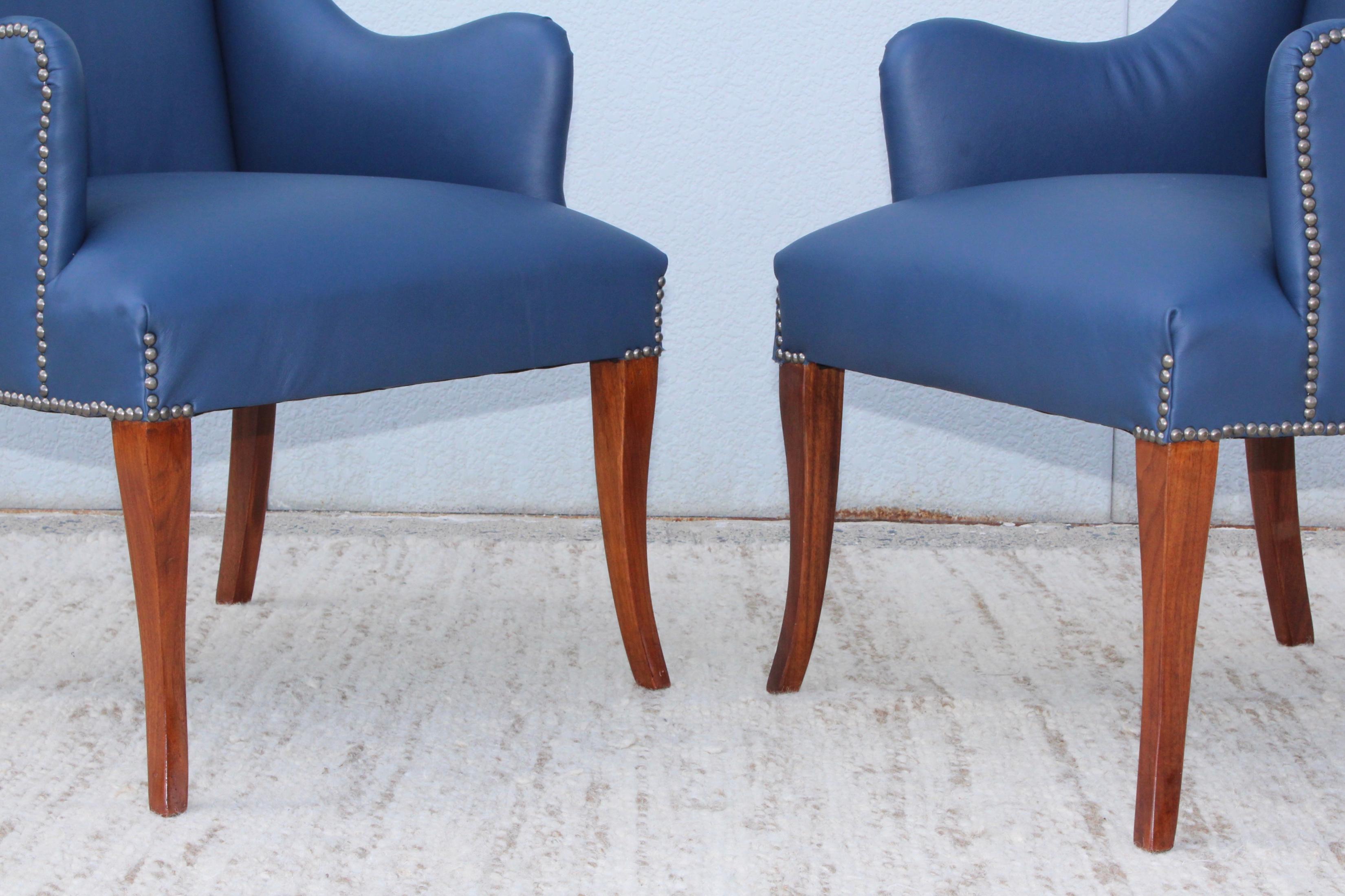 1960s Blue Leather Lounge Chairs In Good Condition In New York, NY